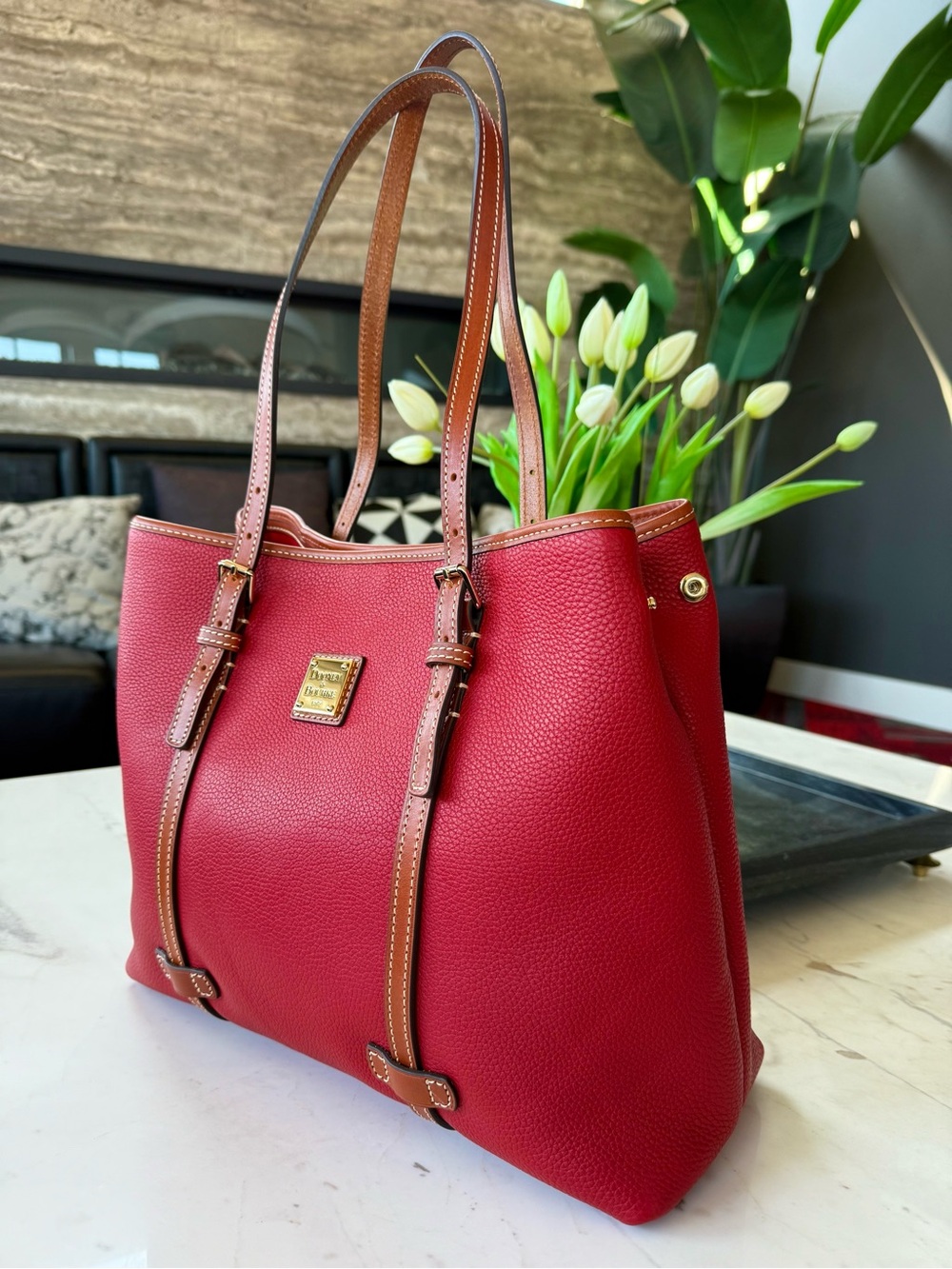 New Dooney & Bourke Side Snap Pebble Grain Leather Tote Red - Picture 3 of 16